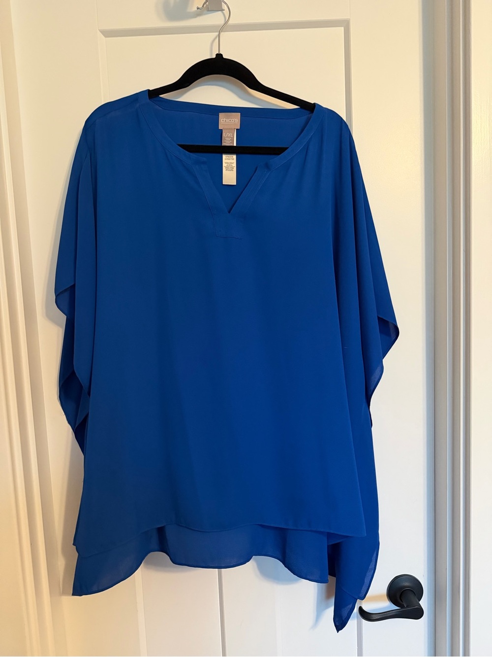 Chico's L/XL Royal Blue V-Neck Layered Poncho Tunic